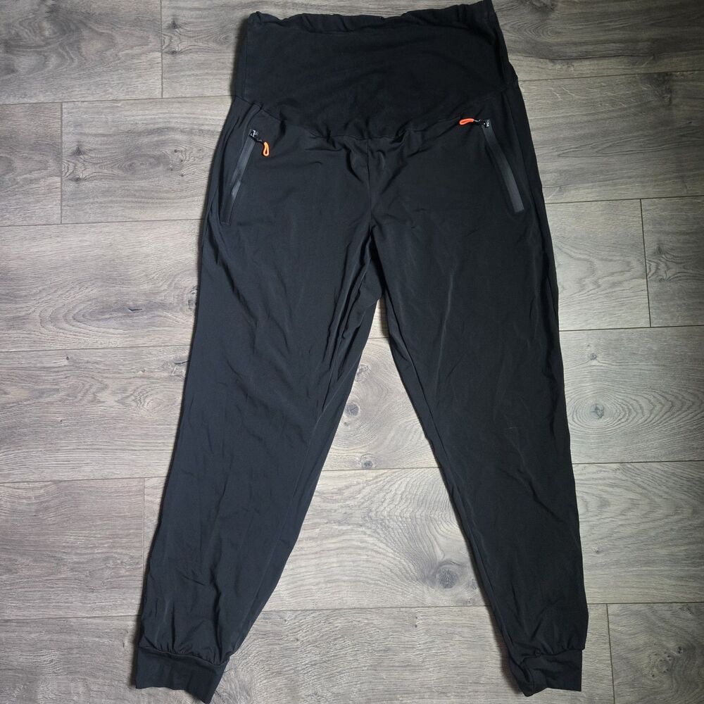 Maternity Joggers Black Stretch Quick Dry Nylon Spandex Athletic Workout Pants M